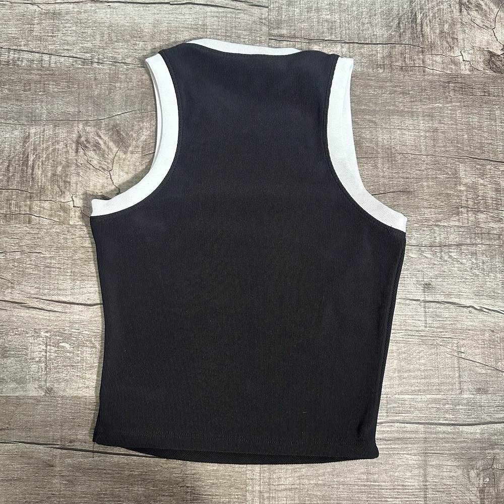 Move Theology Ribbed Cropped Active Tank Top Body Fit Black & White Trim Size XS - Picture 5 of 5